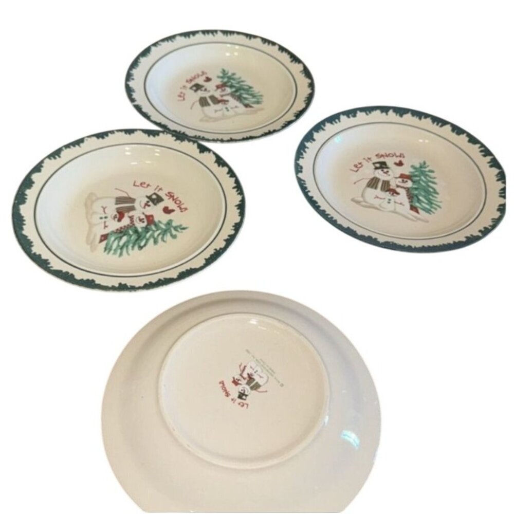 Set Of 4 Arcoroc International Let It Snow Snowman Plates 1986 6.5 Inches Made I
